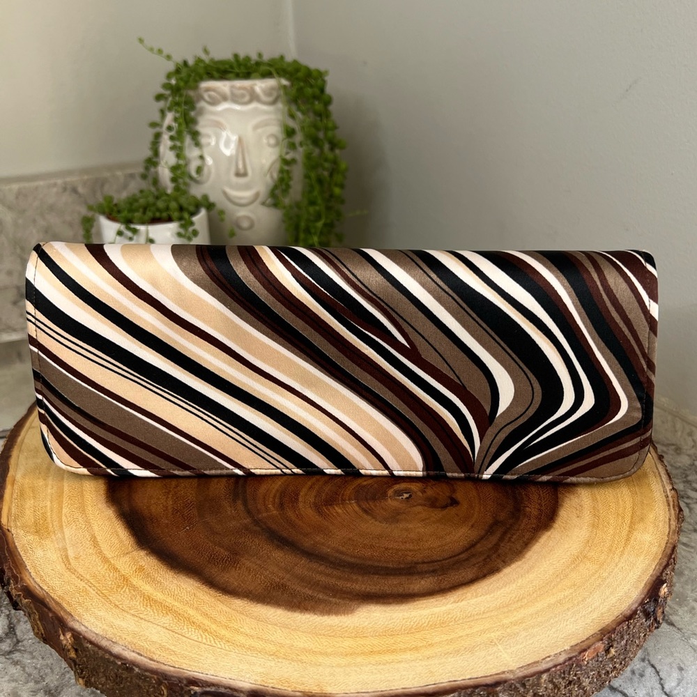 Vintage Retro Clutch with Brown, Black, White & Cream Colored Swirls - Unique